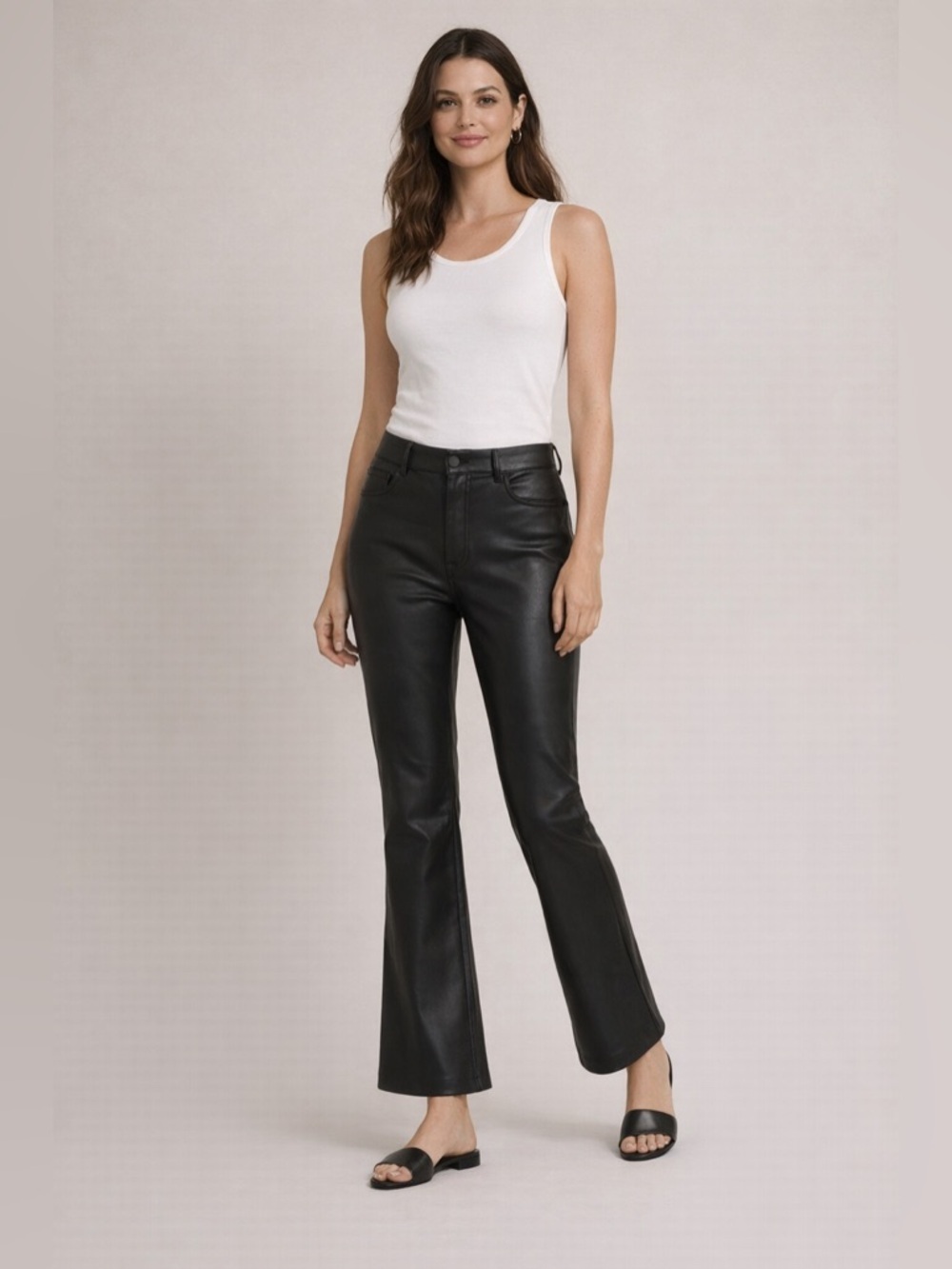7 For All Mankind Faux Leather High‑Rise Flare Pants Black Size 27